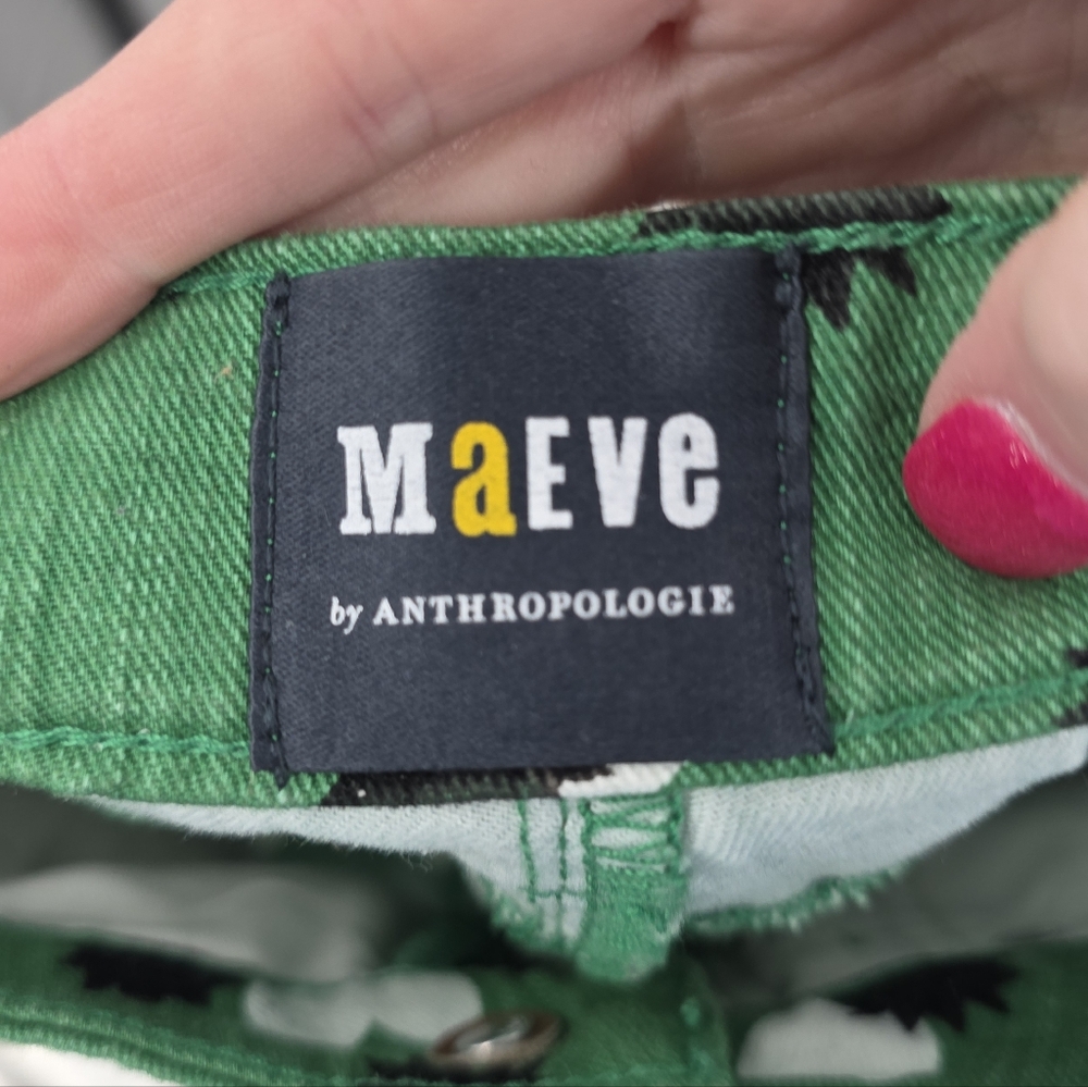 Anthropologie Maeve The Cigarette Slim Jeans Green Heart Print Denim 28 - Picture 3 of 8